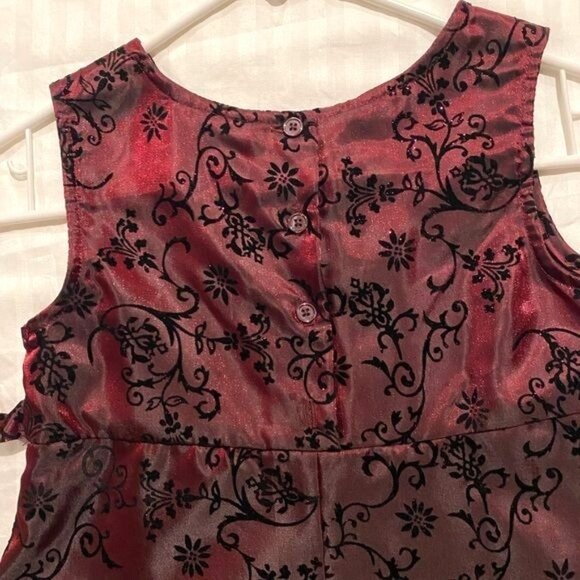 Sleeveless Dress Burgundy Red Black Flowers Pullover Buttons Size 7 - Picture 6 of 9